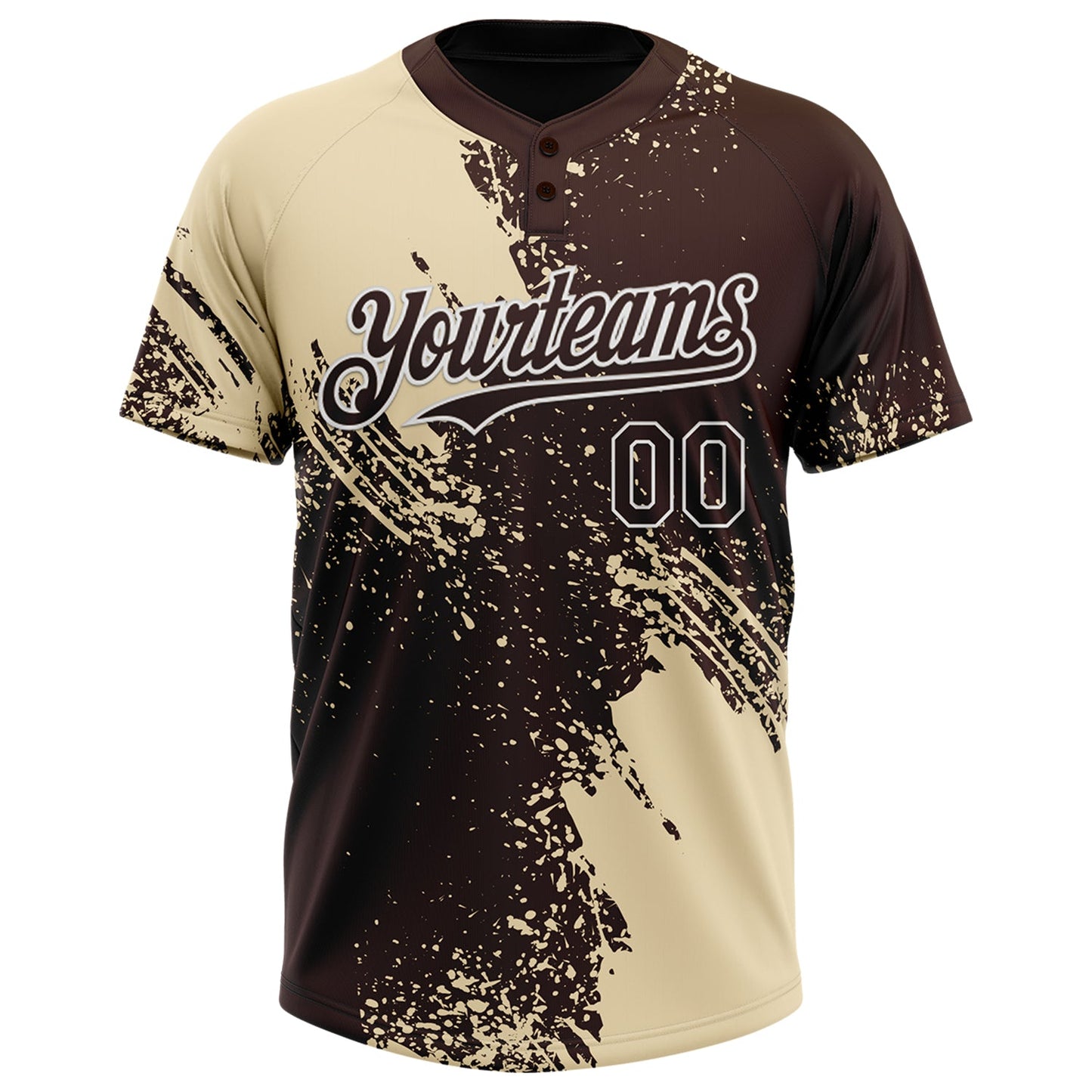 Custom Cream Brown-White 3D Pattern Abstract Brush Stroke Two-Button Unisex Softball Jersey
