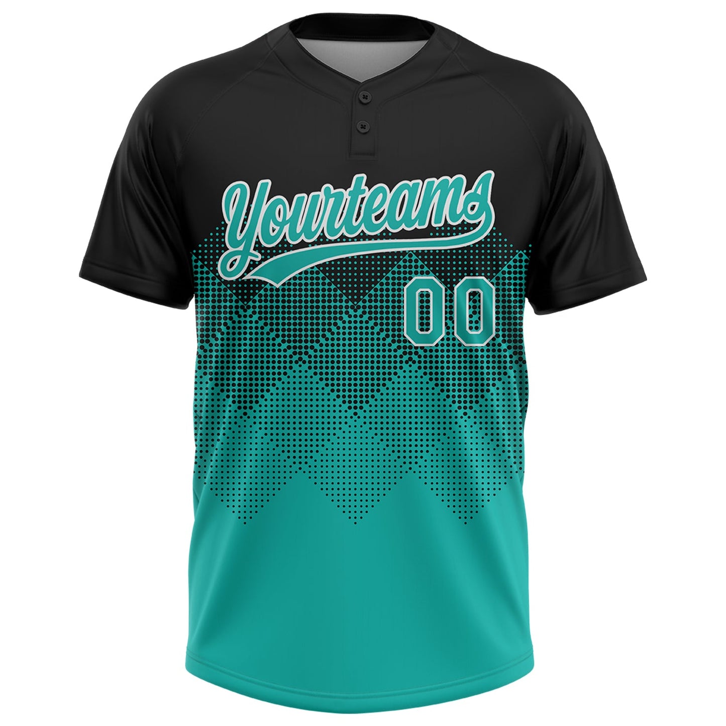 Custom Black Aqua-White 3D Gradient Square Shape Two-Button Unisex Softball Jersey