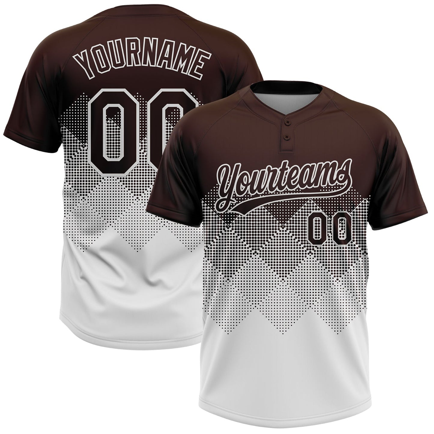 Custom Brown White 3D Gradient Square Shape Two-Button Unisex Softball Jersey