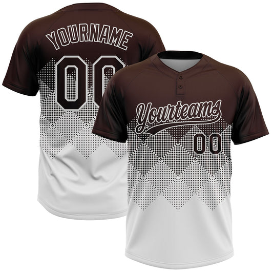 Custom Brown White 3D Gradient Square Shape Two-Button Unisex Softball Jersey