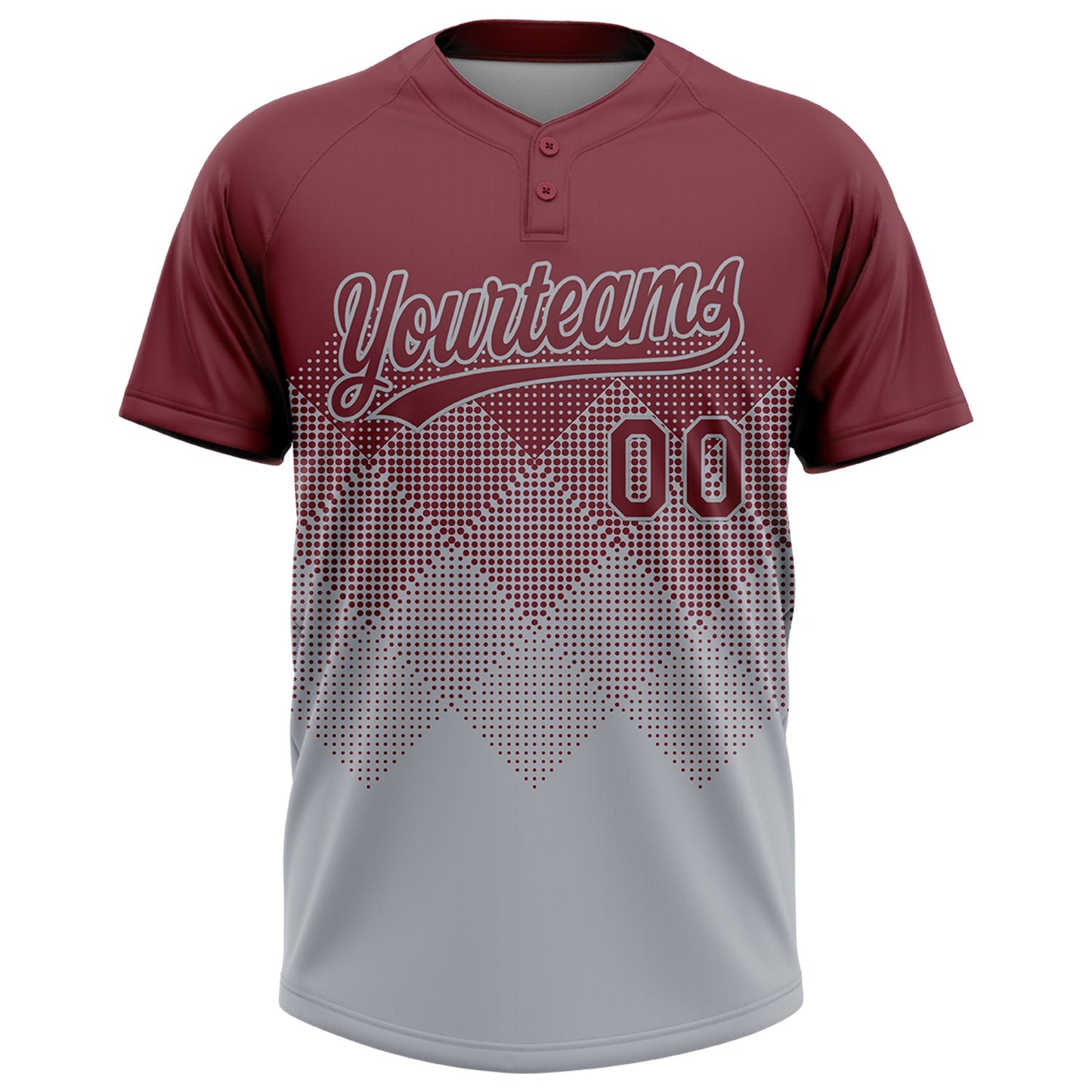 Custom Burgundy Gray 3D Gradient Square Shape Two-Button Unisex Softball Jersey