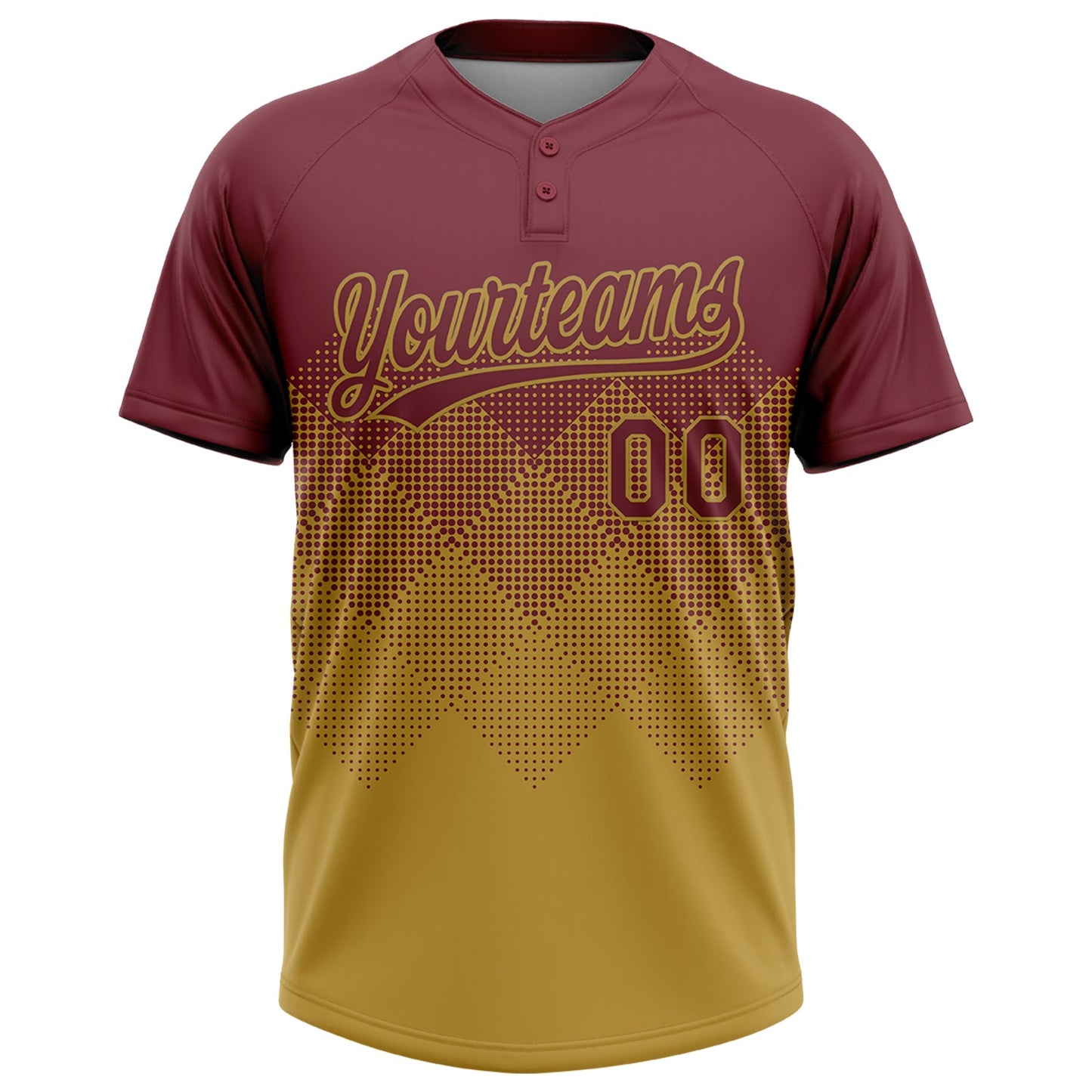 Custom Burgundy Old Gold 3D Gradient Square Shape Two-Button Unisex Softball Jersey