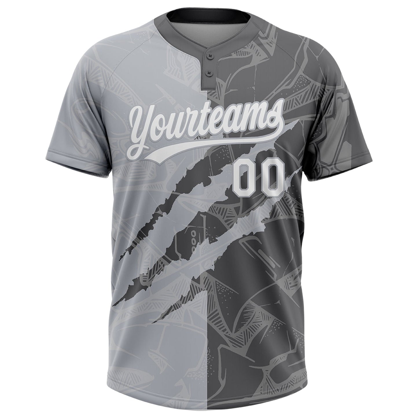 Custom Graffiti Pattern White Steel Gray-Gray 3D Scratch Two-Button Unisex Softball Jersey