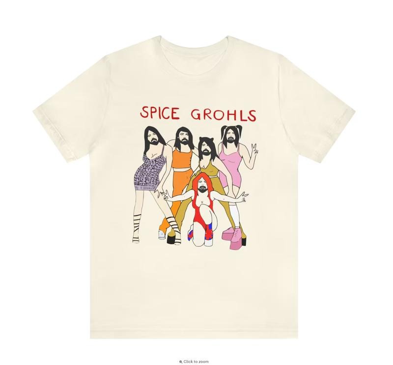 Spice Grohls Parody Tee for Women, Short Sleeve Fitted Graphic Shirt, All-Seasons Cotton Crew Neck Top Womenswear Underwear