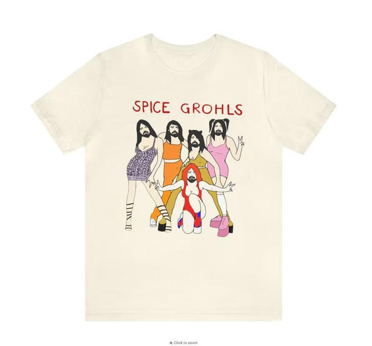 Spice Grohls Parody Tee for Women, Short Sleeve Fitted Graphic Shirt, All-Seasons Cotton Crew Neck Top Womenswear Underwear