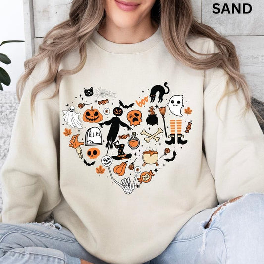 Spooky Season Crewneck, Halloween Heart Sweatshirt, Oversized Halloween Graphic Crewneck, Cotton Pullover Spooky Season Sweater