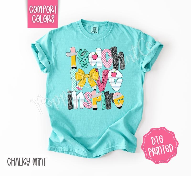 Teach Love Inspire Comfort Colors Shirt, Cute Teacher Tshirt, Trendy Bow Tee, Gift for Her