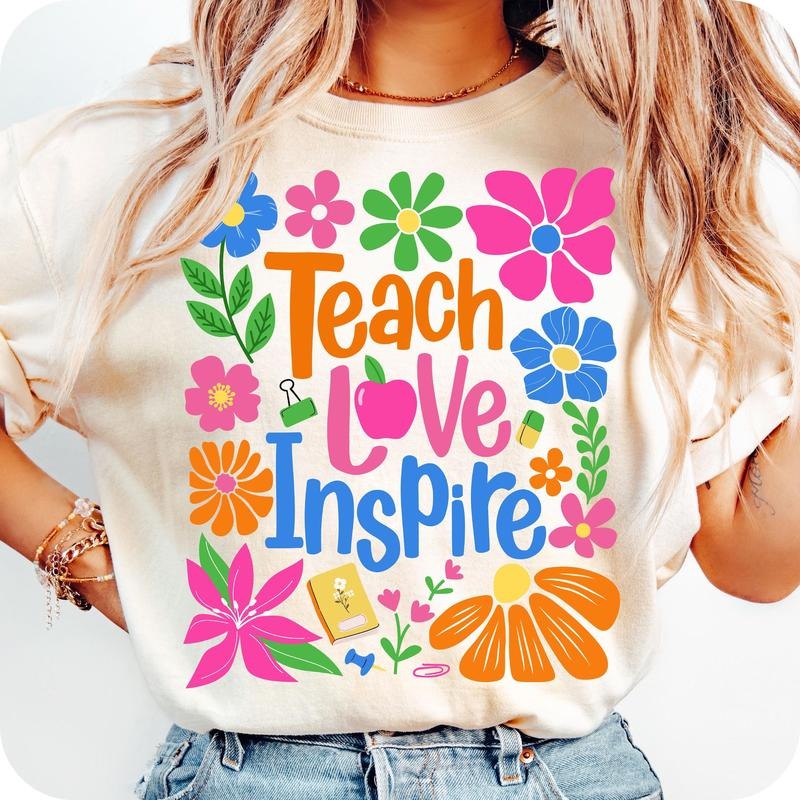 Teach Love Inspire T- Shirt, Boho Floral Teacher T- Shirt, Teacher T- Shirt, Retro Teacher T- Shirt Comfort Colors
