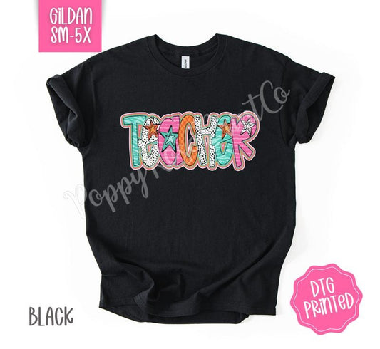 Teacher Doodle Gildan Shirt, Cute Women's Tshirt, Trendy Polka Dot Tee, Gift for Her