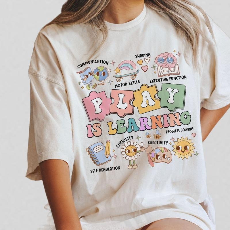 Teacher Shirt, Play Is Learning Teacher Tshirt, Back To School, Teacher Team Shirt, Gift for Teacher, Kindergarten Teacher, Teacher Appreciation Gifts, Teacher Gift, Comfort Shirt for Teacher, First Day of School, Love Teacher Tshirt, Women Top