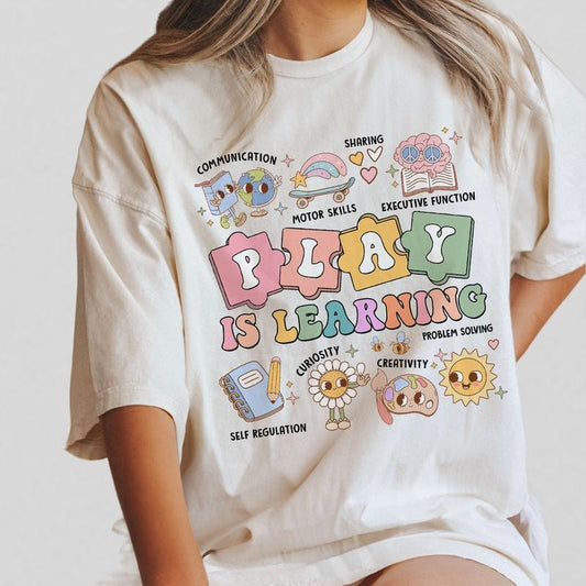 Teacher Shirt, Play Is Learning Teacher Tshirt, Back To School, Teacher Team Shirt, Gift for Teacher, Kindergarten Teacher, Teacher Appreciation Gifts, Teacher Gift, Comfort Shirt for Teacher, First Day of School, Love Teacher Tshirt, Women Top