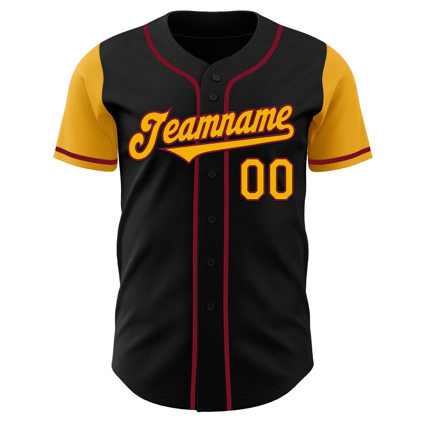 Custom Black Gold-Crimson Authentic Two Tone Baseball Jersey