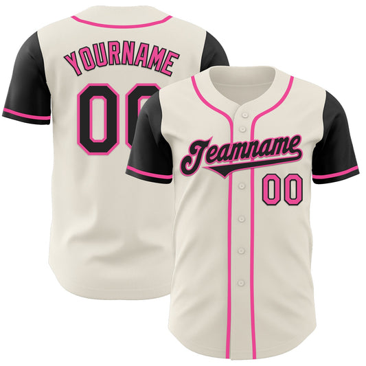 Custom Cream Black-Pink Authentic Two Tone Baseball Jersey