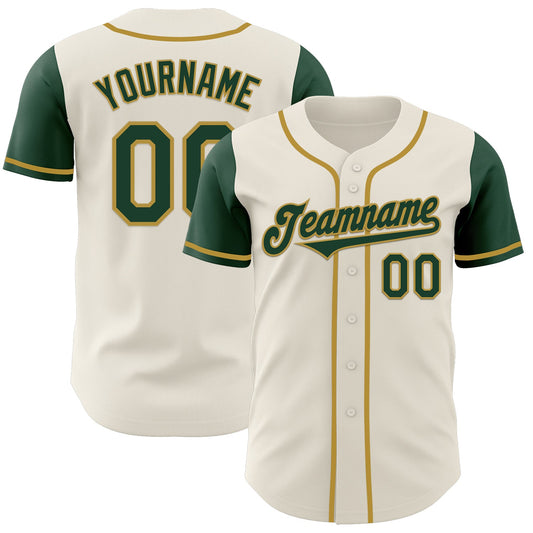 Custom Cream Green-Old Gold Authentic Two Tone Baseball Jersey