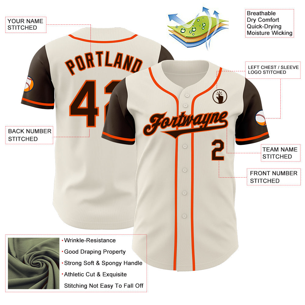 Custom Cream Brown-Orange Authentic Two Tone Baseball Jersey