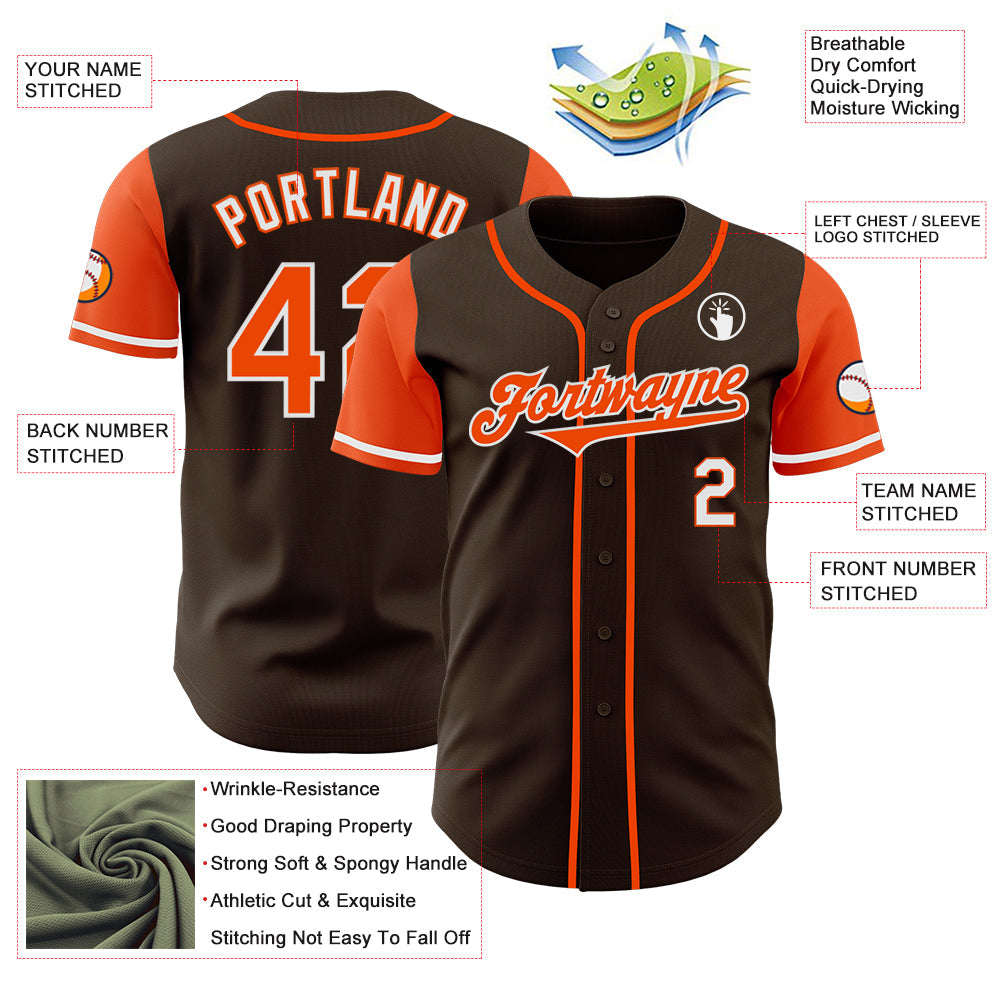 Custom Brown Orange-White Authentic Two Tone Baseball Jersey