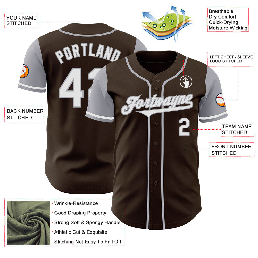 Custom Brown White-Gray Authentic Two Tone Baseball Jersey