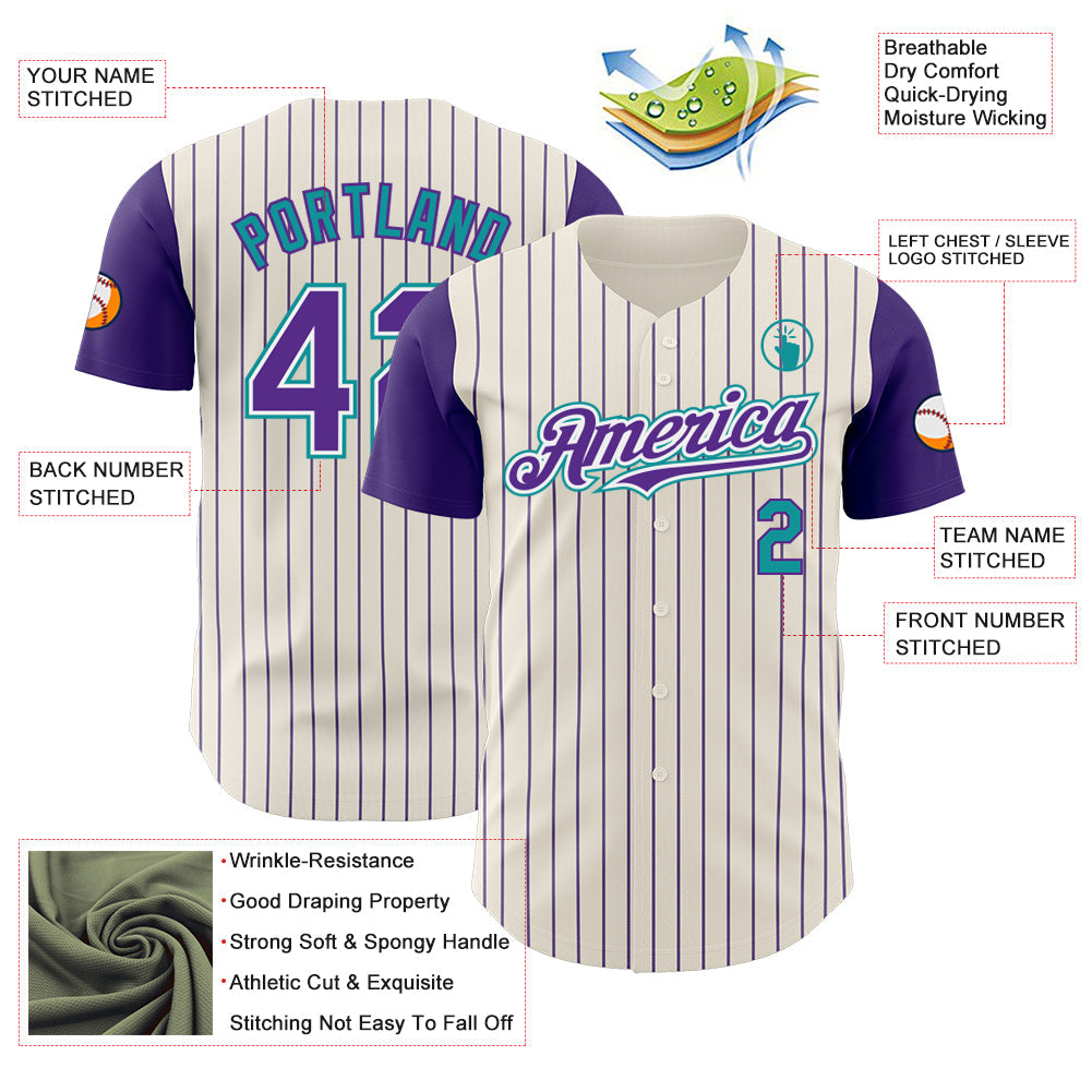 Custom Cream Purple Pinstripe White-Teal Authentic Two Tone Baseball Jersey