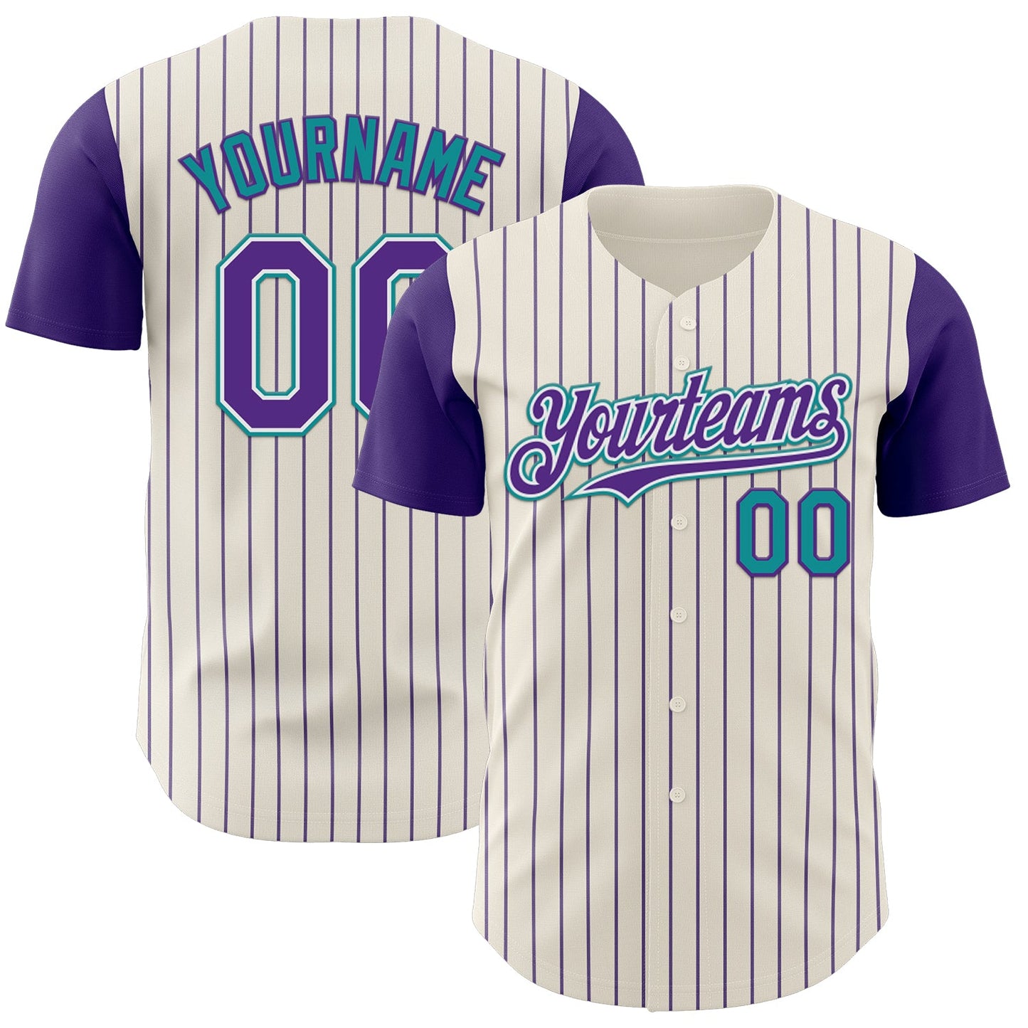 Custom Cream Purple Pinstripe White-Teal Authentic Two Tone Baseball Jersey