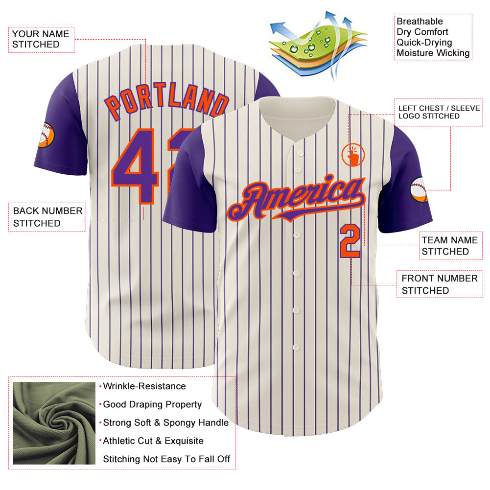Custom Cream Purple Pinstripe Orange Authentic Two Tone Baseball Jersey
