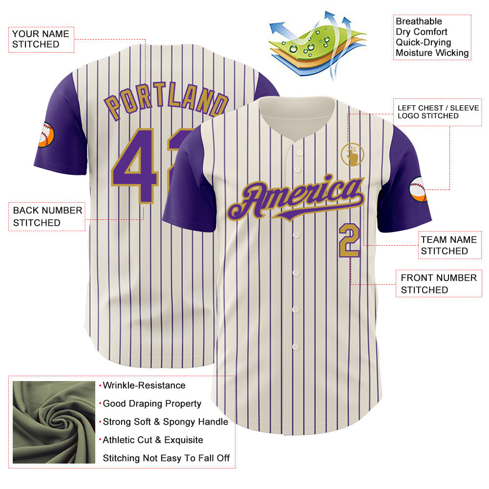 Custom Cream Purple Pinstripe Old Gold Authentic Two Tone Baseball Jersey