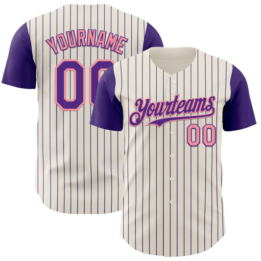 Custom Cream Purple Pinstripe Medium Pink Authentic Two Tone Baseball Jersey