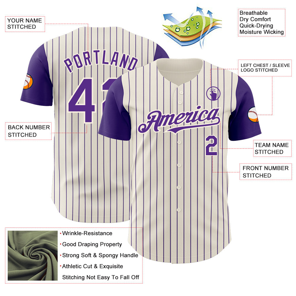 Custom Cream Purple Pinstripe Purple Authentic Two Tone Baseball Jersey
