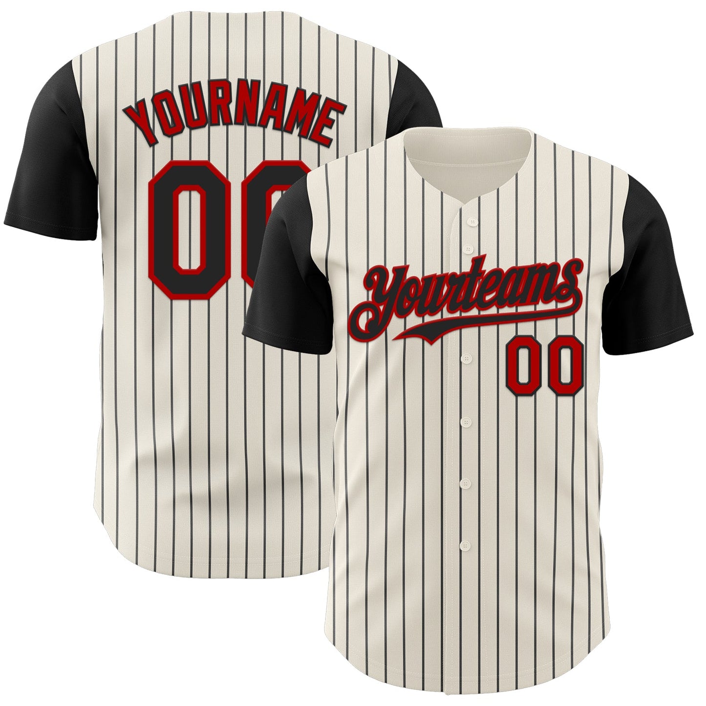 Custom Cream Black Pinstripe Red Authentic Two Tone Baseball Jersey