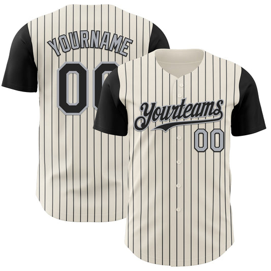Custom Cream Black Pinstripe Gray Authentic Two Tone Baseball Jersey