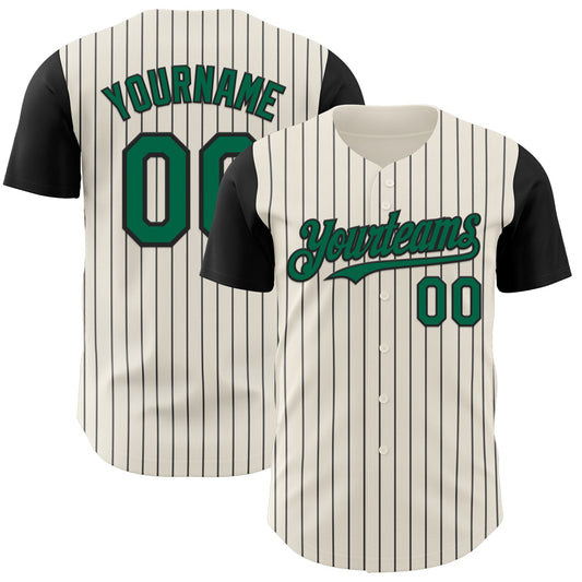 Custom Cream Black Pinstripe Kelly Green Authentic Two Tone Baseball Jersey