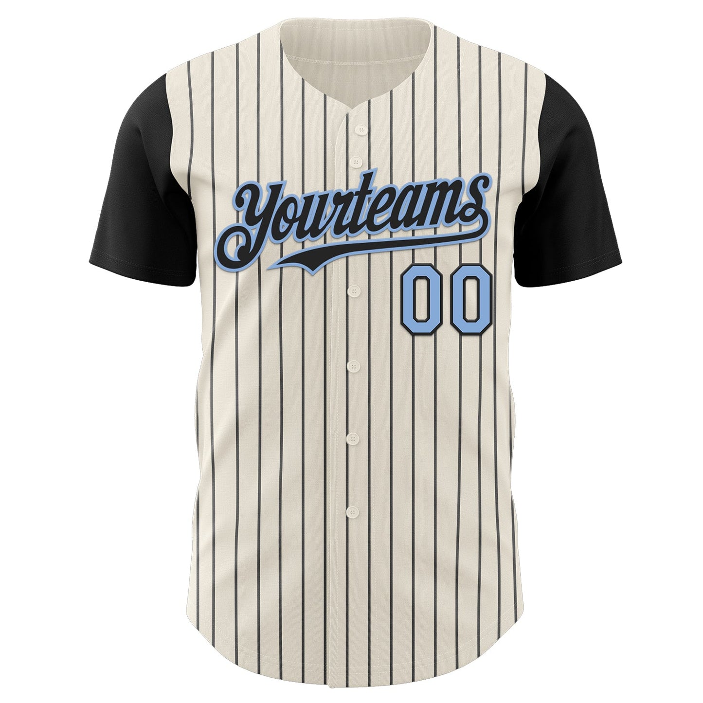Custom Cream Black Pinstripe Light Blue Authentic Two Tone Baseball Jersey