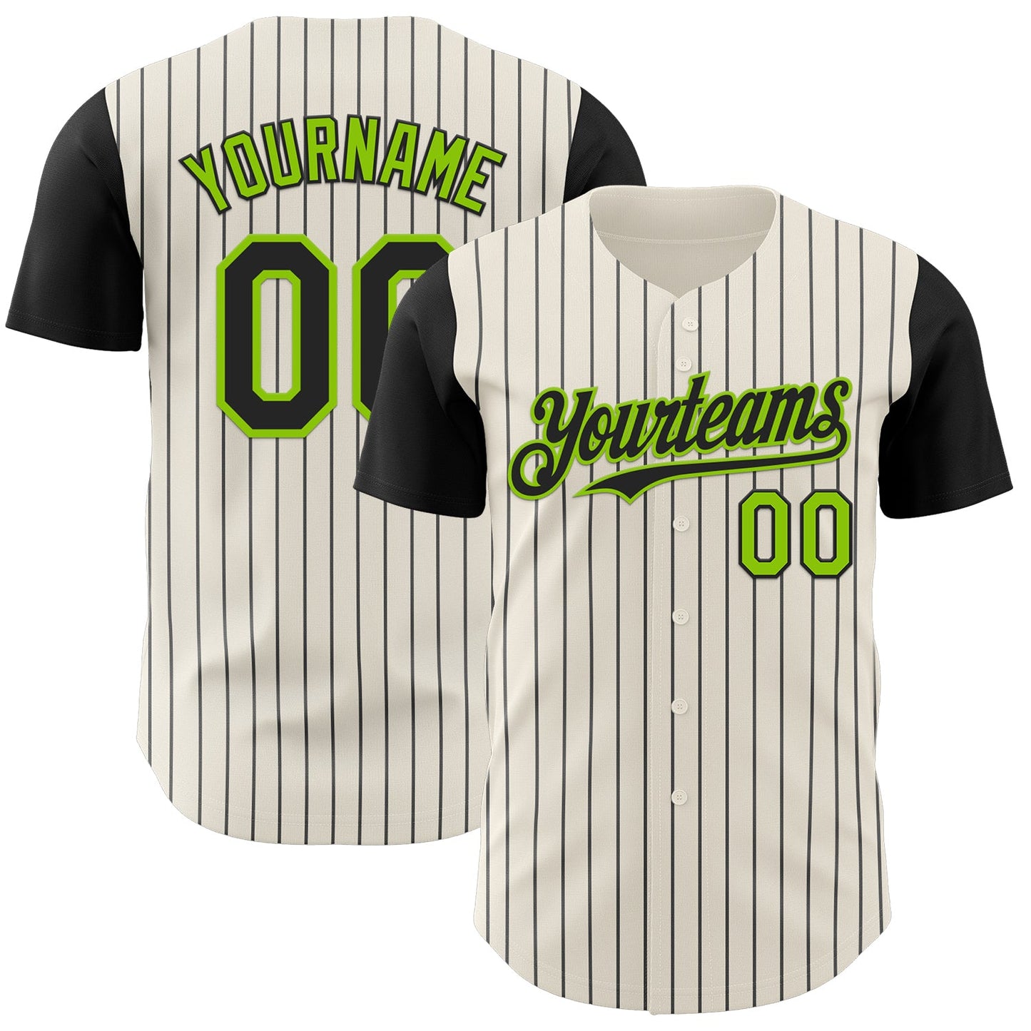 Custom Cream Black Pinstripe Neon Green Authentic Two Tone Baseball Jersey
