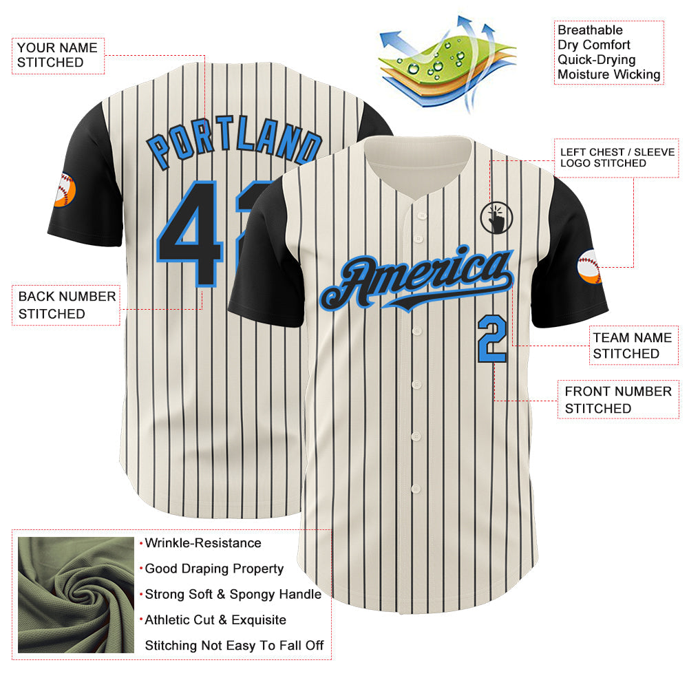 Custom Cream Black Pinstripe Electric Blue Authentic Two Tone Baseball Jersey