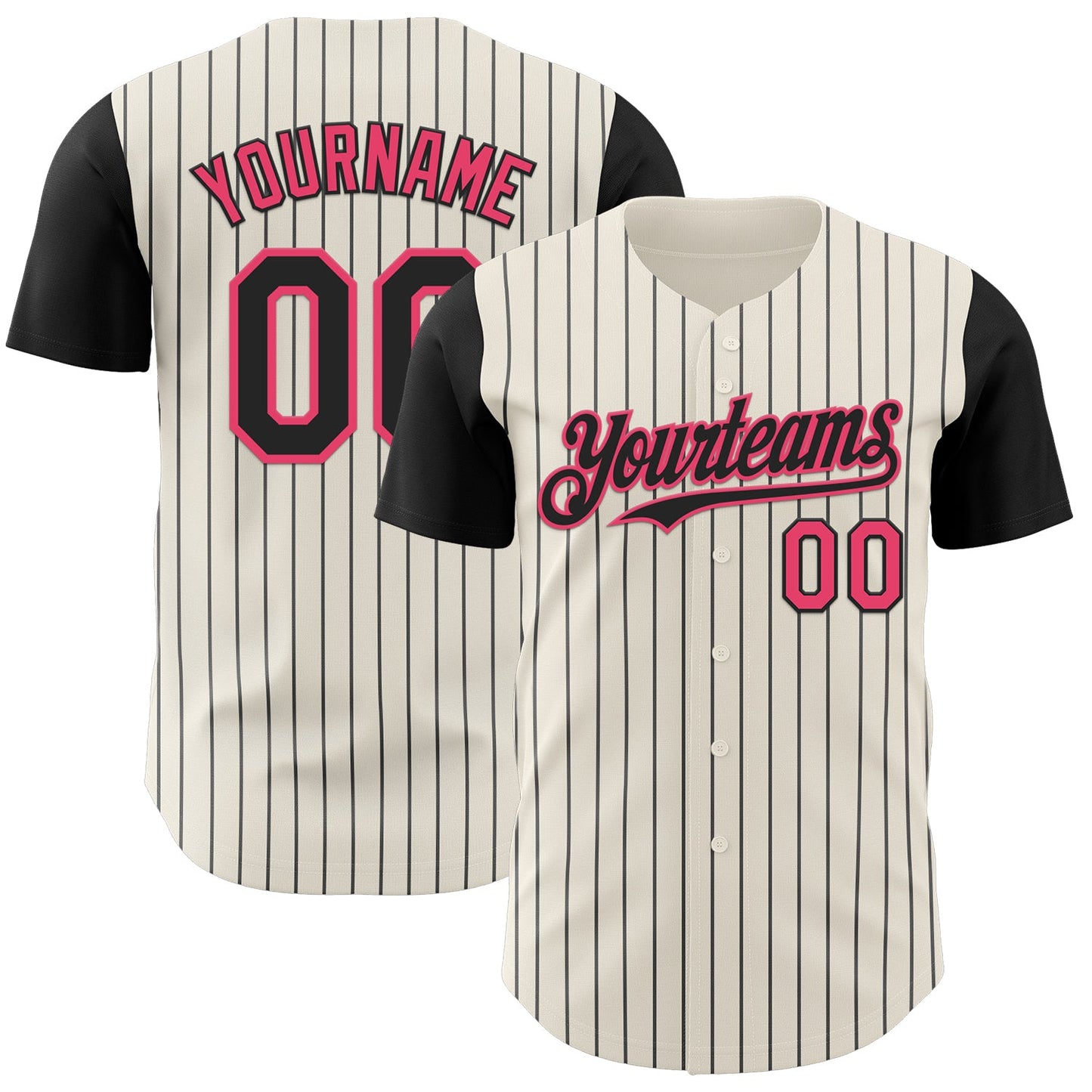 Custom Cream Black Pinstripe Neon Pink Authentic Two Tone Baseball Jersey