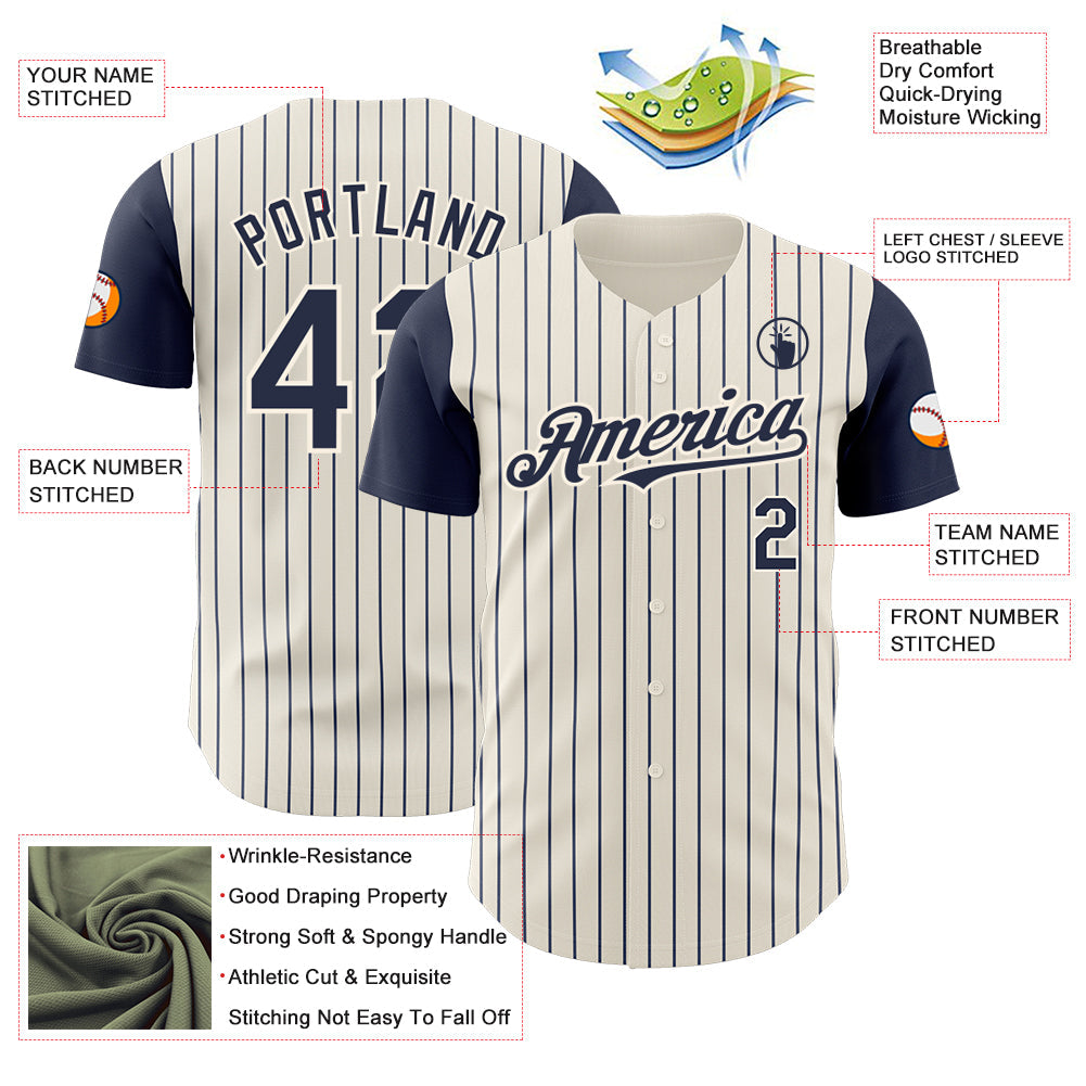 Custom Cream Navy Pinstripe Navy Authentic Two Tone Baseball Jersey