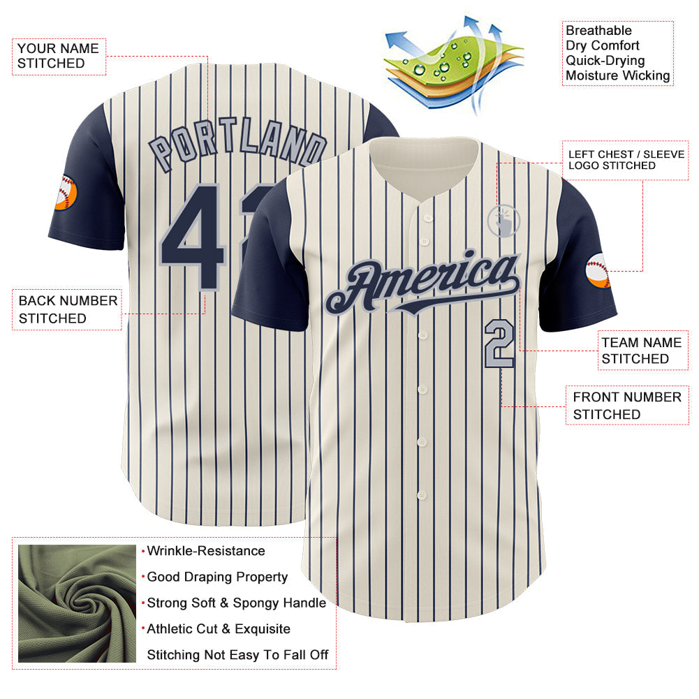 Custom Cream Navy Pinstripe Gray Authentic Two Tone Baseball Jersey