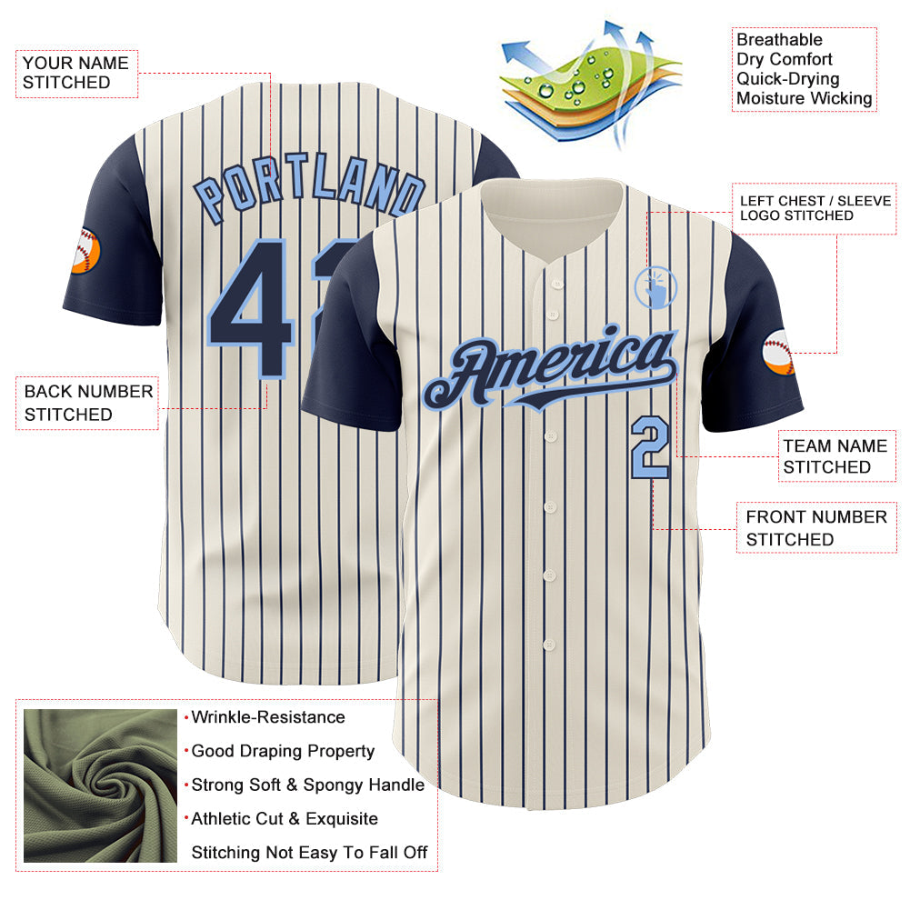 Custom Cream Navy Pinstripe Light Blue Authentic Two Tone Baseball Jersey