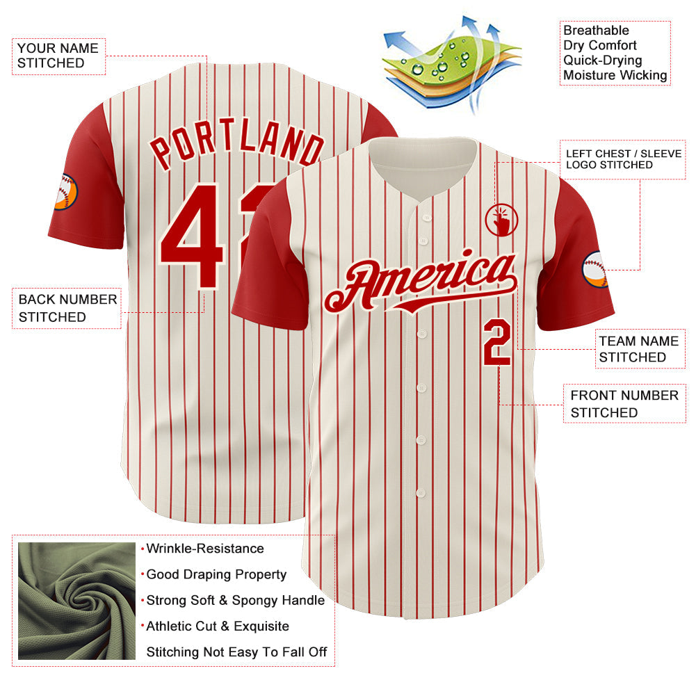 Custom Cream Red Pinstripe Red Authentic Two Tone Baseball Jersey