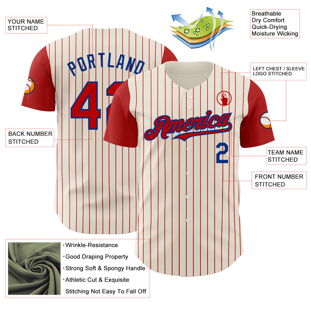 Custom Cream Red Pinstripe Royal Authentic Two Tone Baseball Jersey