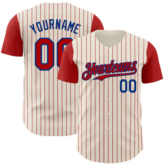 Custom Cream Red Pinstripe Royal Authentic Two Tone Baseball Jersey