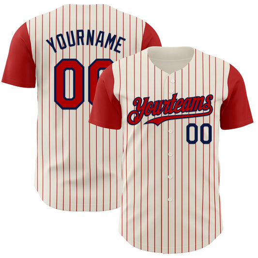 Custom Cream Red Pinstripe Navy Authentic Two Tone Baseball Jersey