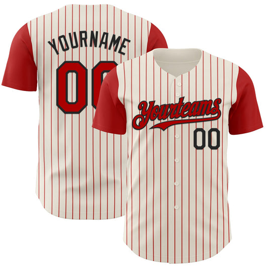 Custom Cream Red Pinstripe Black Authentic Two Tone Baseball Jersey