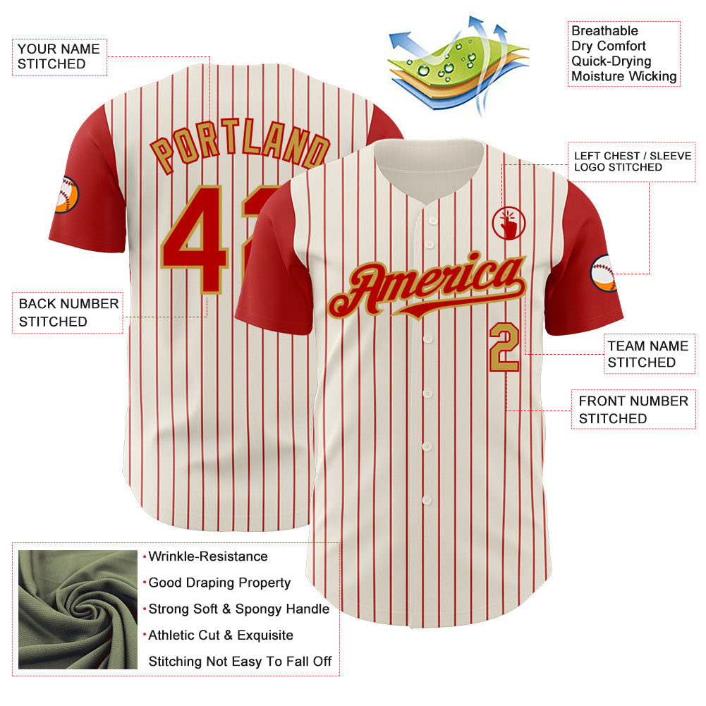 Custom Cream Red Pinstripe Old Gold Authentic Two Tone Baseball Jersey