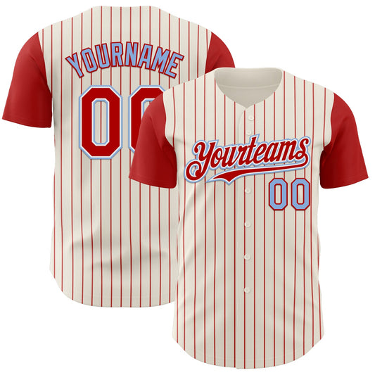 Custom Cream Red Pinstripe White-Light Blue Authentic Two Tone Baseball Jersey