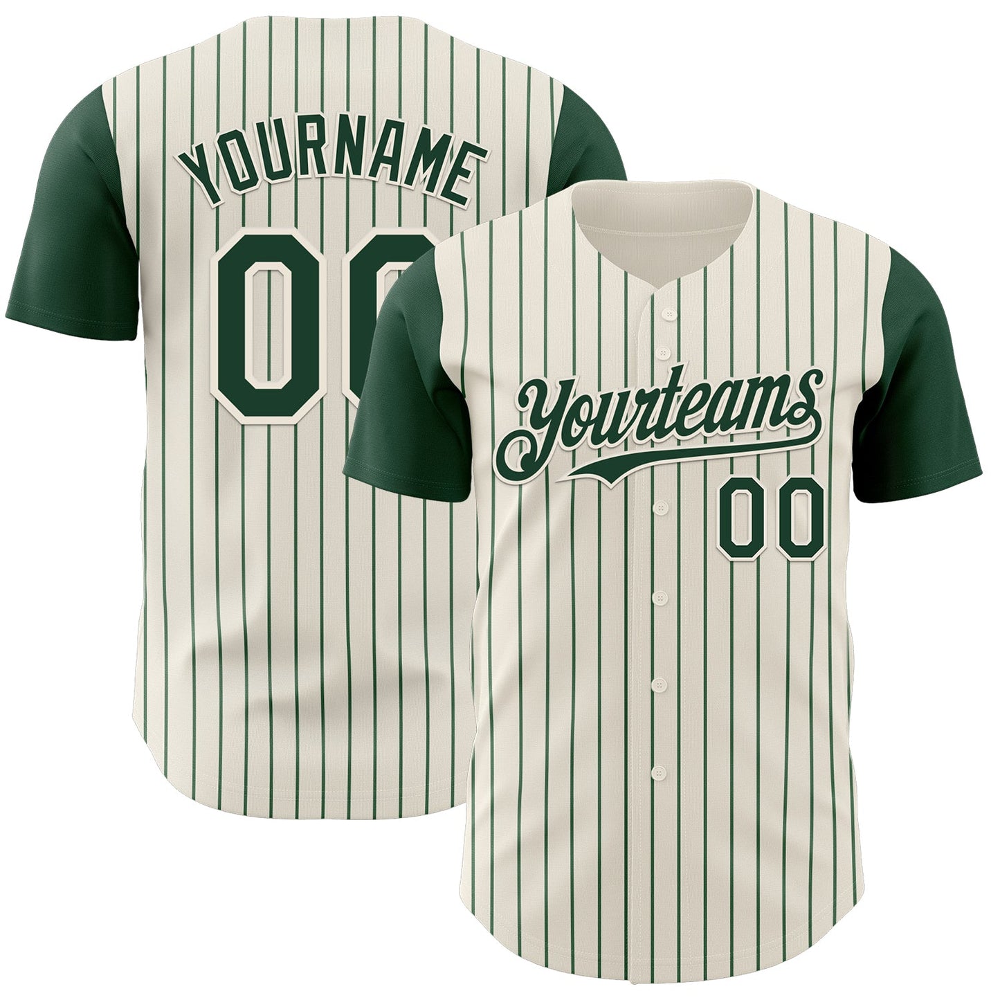 Custom Cream Green Pinstripe Green Authentic Two Tone Baseball Jersey