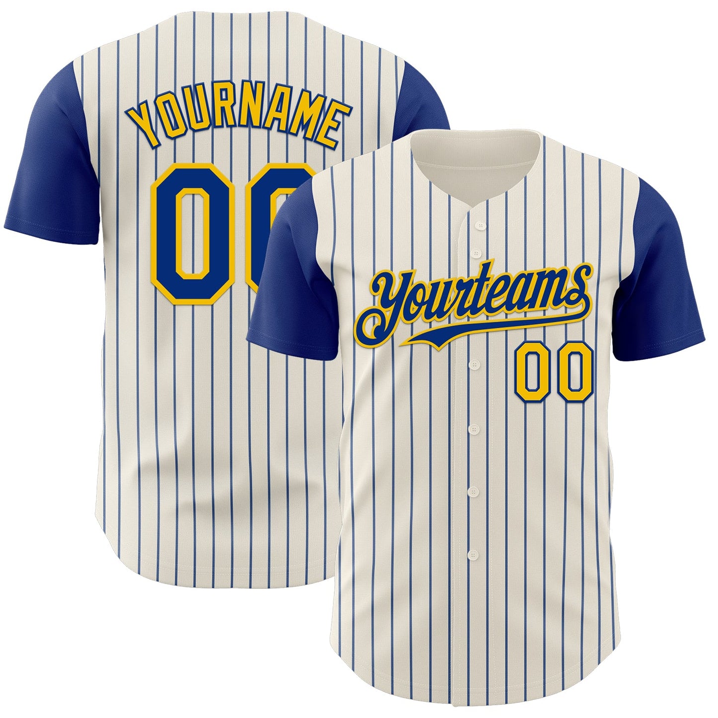 Custom Cream Royal Pinstripe Yellow Authentic Two Tone Baseball Jersey