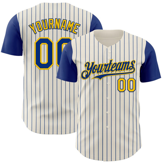 Custom Cream Royal Pinstripe Yellow Authentic Two Tone Baseball Jersey