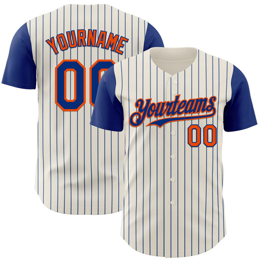 Custom Cream Royal Pinstripe Orange Authentic Two Tone Baseball Jersey