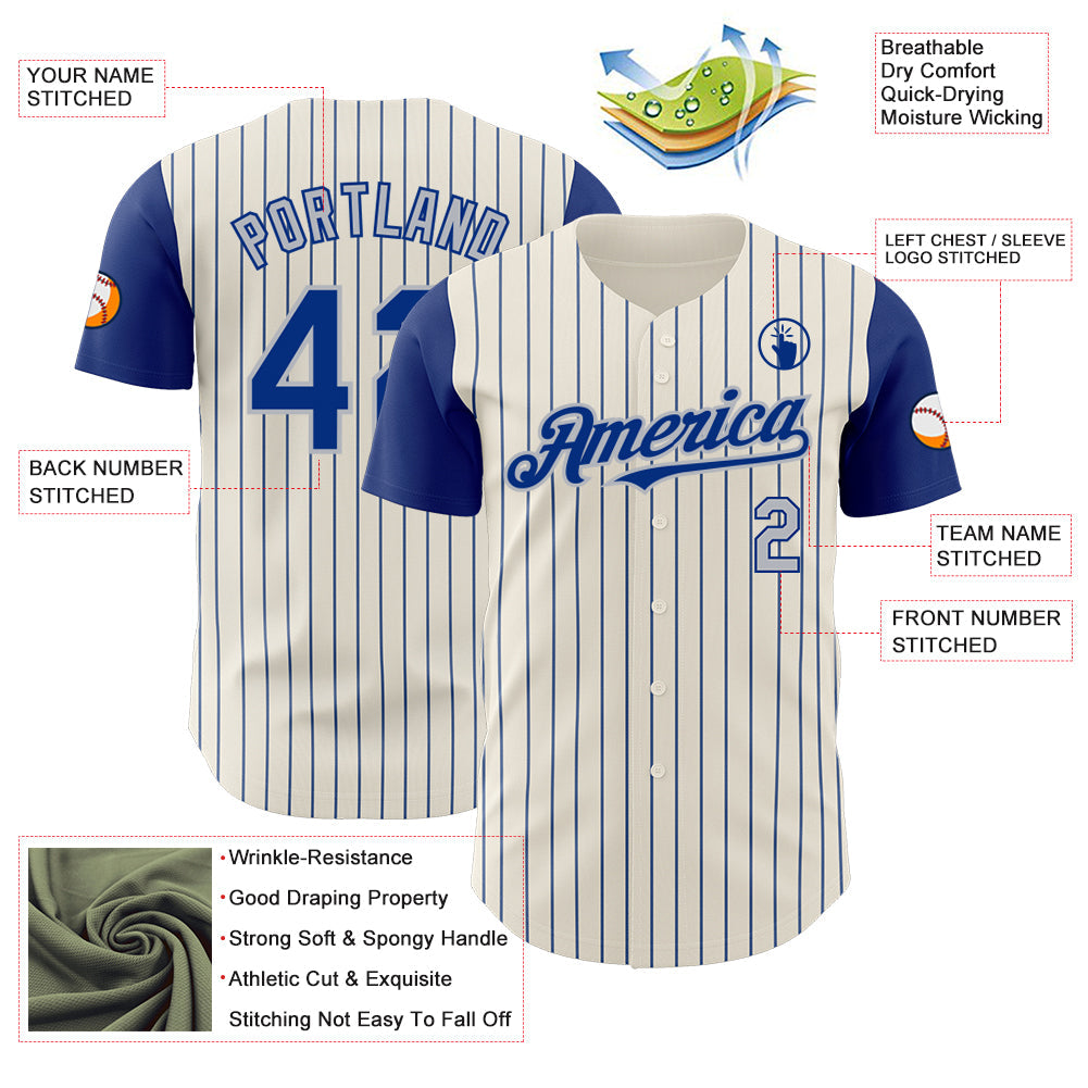 Custom Cream Royal Pinstripe Gray Authentic Two Tone Baseball Jersey