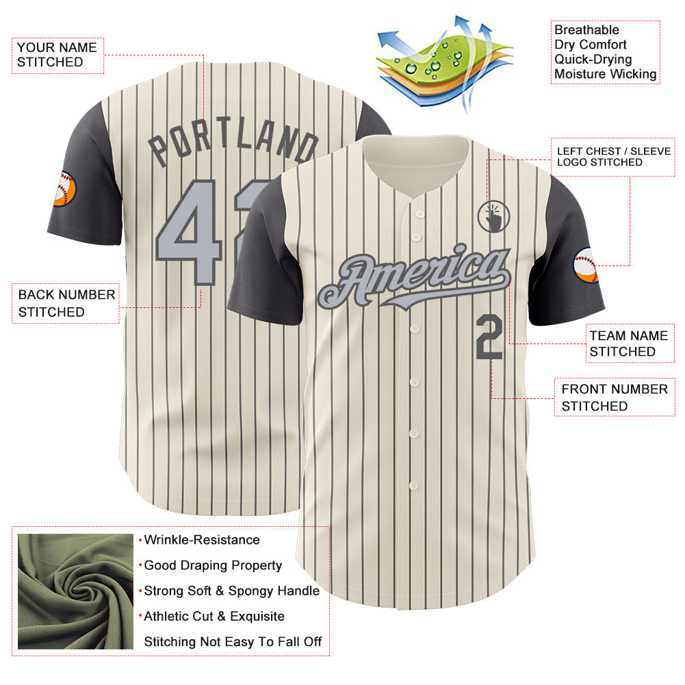 Custom Cream Steel Gray Pinstripe Gray Authentic Two Tone Baseball Jersey